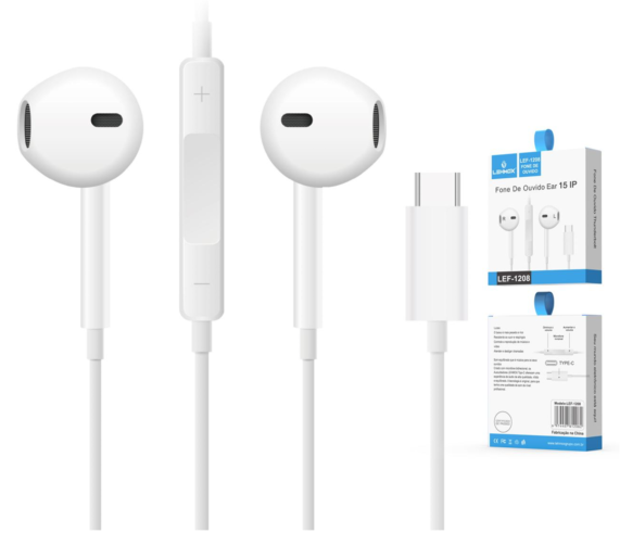 Fone De Ouvido Com Fio Tipo C Branco Lehmox LEF-1208